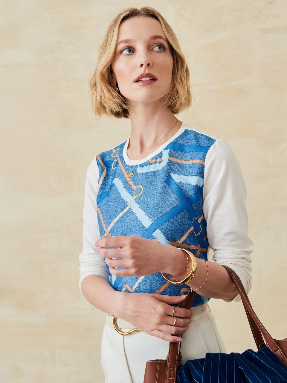 Alessandra Silk Blend Tee in Buckhead Belt Texture