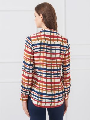 Madeline Silk Blend Shirt in Plaid Flourish