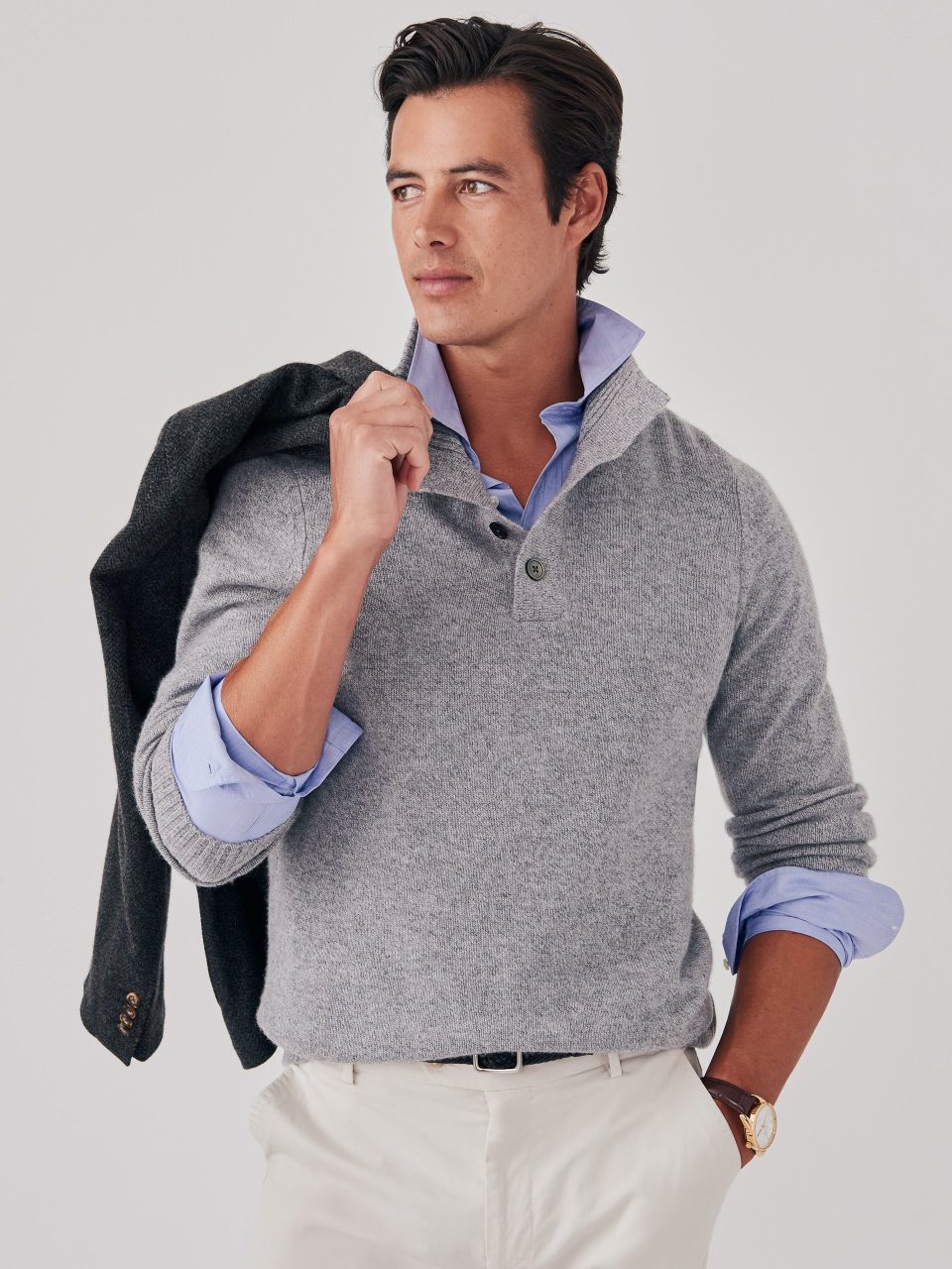 Mock Neck Cashmere Henley Sweater