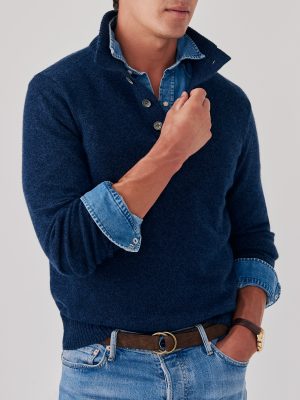 Mock Neck Cashmere Henley Sweater