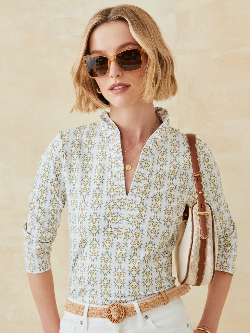 Sahara Ruffle Top in Tidal Geo