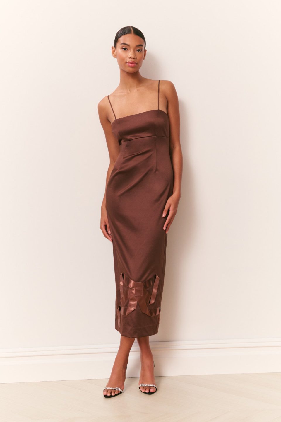 Calise Satin Bow Detail Midi Dress