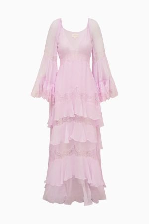 Devina Silk Chiffon Lace Maxi Dress