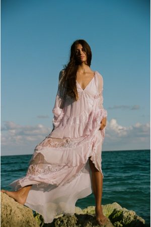 Devina Silk Chiffon Lace Maxi Dress